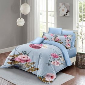 Monohome Blue Flower 3D Pamuk Saten Çift Kişilik Nevresim Takımı