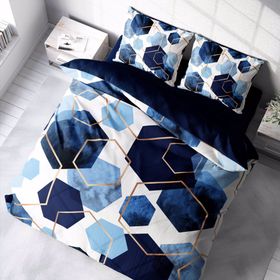 Monohome Blue Hexagon 3D Pamuk Saten Çift Kişilik Nevresim Takımı