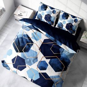Monohome Blue Hexagon 3D Pamuk Saten Çift Kişilik Nevresim Takımı
