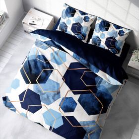 Monohome Blue Hexagon 3D Pamuk Saten Çift Kişilik Nevresim Takımı
