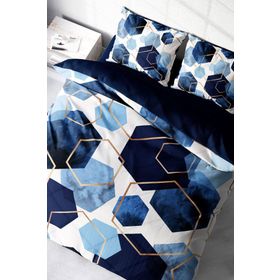 Monohome Blue Hexagon 3D Pamuk Saten Çift Kişilik Nevresim Takımı