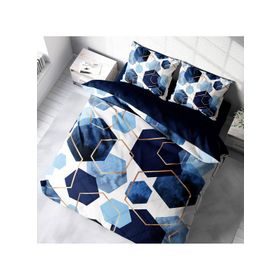 Monohome Blue Hexagon 3D Pamuk Saten Çift Kişilik Nevresim Takımı