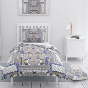 Monohome Blue Patchwork 3d Pamuk Saten Çift Kişilik Nevresim Takımı