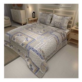 Monohome Blue Patchwork Jakar Dokuma Pamuklu 3D Dijital Baskı Pike Takım