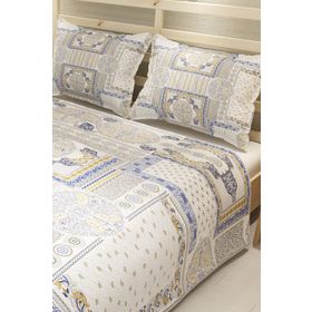 Monohome Blue Patchwork Jakar Dokuma Pamuklu 3D Dijital Baskı Pike Takım