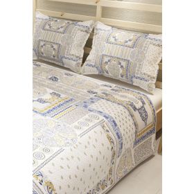 Monohome Blue Patchwork Jakar Dokuma Pamuklu 3d Dijital Baskı Pike Takımı