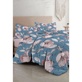 Monohome Blue Rose 3D Pamuk Saten Çift Kişilik 200x220 cm Nevresim Takımı