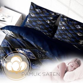 Monohome Blue Suite 3D Pamuk Saten Çift Kişilik Nevresim Takım
