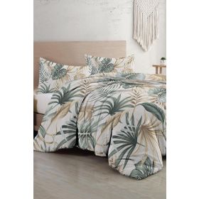 Monohome Botanik Palm 3D Pamuk Saten Çift Kişilik Nevresim Takımı