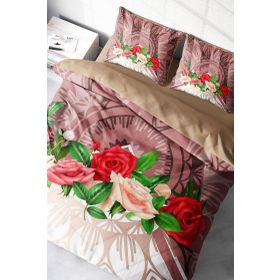 Monohome Brown Roses 3D Çift Kişilik King Size Nevresim Takımı