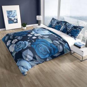 Monohome Cattleya Blue Flower 3D Pamuk Saten Çift Kişilik Nevresim Takımı