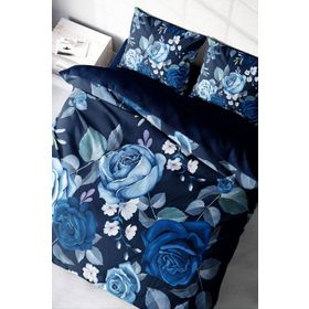 Monohome Cattleya Blue Flower 3D Pamuk Saten Çift Kişilik Nevresim Takımı