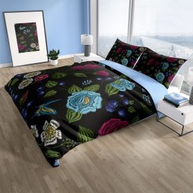 Monohome Cattleya Flower Black 3D Pamuk Saten Çift Kişilik Nevresim Takımı