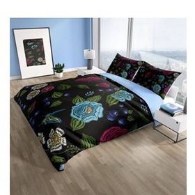 Monohome Cattleya Flower Black 3D Pamuk Saten Çift Kişilik Nevresim Takımı