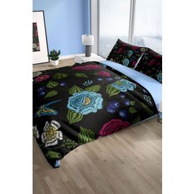 Monohome Cattleya Flower Black 3D Pamuk Saten Çift Kişilik Nevresim Takımı