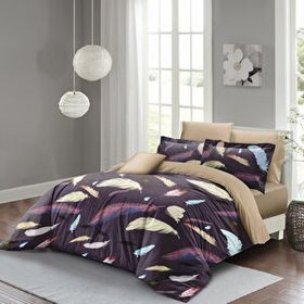 Monohome Colorful Feather 3D Pamuk Saten Çift Kişilik Nevresim Takımı