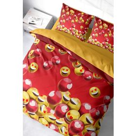Monohome Emoji In Red 3D Pamuk Saten Çift Kişilik 200x220 cm Nevresim Takımı
