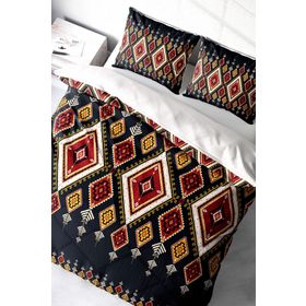 Monohome Ethnic Geometric 3D Pamuk Saten Çift Kişilik Nevresim Takımı Seti
