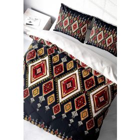 Monohome Ethnic Geometric 3D Pamuk Saten Çift Kişilik Nevresim Takımı Seti