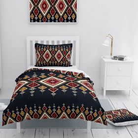 Monohome Ethnic Geometric 3D Pamuk Saten Nevresim Takımı Tek Kişilik