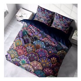 Monohome Ethnic Purple 3D Pamuk Saten Çift Kişilik Nevresim Takımı Seti