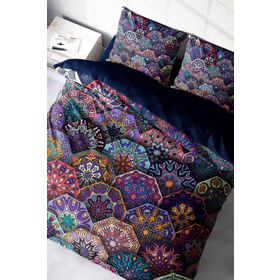 Monohome Ethnic Purple 3D Pamuk Saten Çift Kişilik Nevresim Takımı Seti