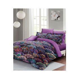 Monohome Ethnic Purple 3D Pamuk Saten Çift Kişilik Nevresim Takımı Seti
