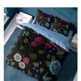 Monohome Flower Black 3D Pamuk Saten Renkli Çift Kişilik 200x220 cm Nevresim Takımı