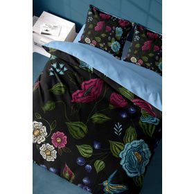 Monohome Flower Black 3D Pamuk Saten Renkli Çift Kişilik 200x220 cm Nevresim Takımı