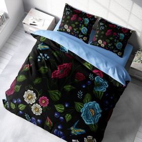 Monohome Flower Black 3D Pamuk Saten Renkli Çift Kişilik 200x220 cm Nevresim Takımı