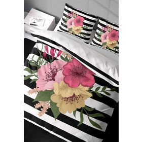 Monohome Flower Line 3D Pamuk Saten Renkli Çift Kişilik 200x220 cm Nevresim Takımı