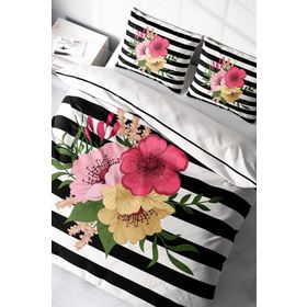 Monohome Flower Line 3D Pamuk Saten Renkli Çift Kişilik 200x220 cm Nevresim Takımı