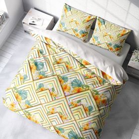 Monohome Flower Squares 3D Saten Pamuk Çift Kişilik Nevresim Takımı