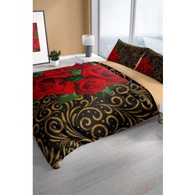 Monohome Gold & Roses 3D Pamuk Saten Çift Kişilik 200x220 cm Nevresim Takımı