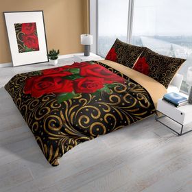 Monohome Gold & Roses 3D Pamuk Saten Çift Kişilik 200x220 cm Nevresim Takımı