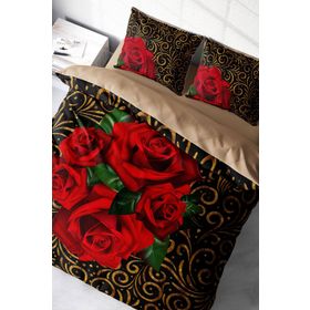 Monohome Gold & Roses 3D Pamuk Saten Çift Kişilik 200x220 cm Nevresim Takımı