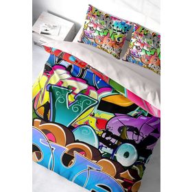 Monohome Graffiti 3D Pamuk Saten Çift Kişilik 200x220 cm Nevresim Takımı