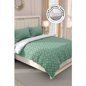 Monohome Green Pattern 3D Saten Pamuk Çift Kişilik Nevresim Takımı