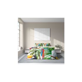 Monohome Green White 3D Pamuk Saten Renkli Çift Kişilik 200x220 cm Nevresim Takımı