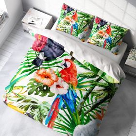 Monohome Green White 3D Pamuk Saten Renkli Çift Kişilik 200x220 cm Nevresim Takımı