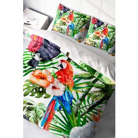 Monohome Green White 3D Pamuk Saten Renkli Çift Kişilik 200x220 cm Nevresim Takımı