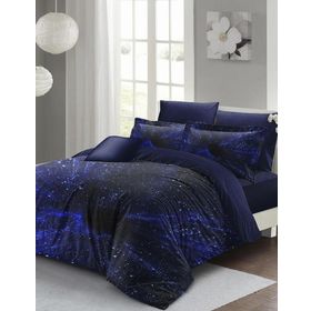 Monohome Lastikli Çarşaflı %100 Pamuk Saten Blue Night Çift Kişilik Nevresim Takımı