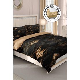 Monohome Lastikli Çarşaflı %100 Pamuk Saten Brown Suite Çift Kişilik Nevresim Takımı