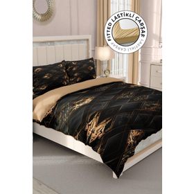 Monohome Lastikli Çarşaflı %100 Pamuk Saten Brown Suite Çift Kişilik Nevresim Takımı
