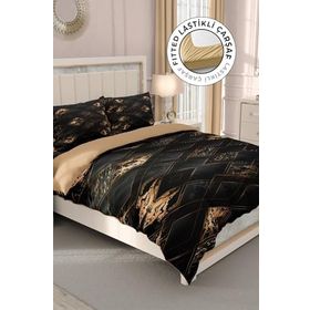 Monohome Lastikli Çarşaflı %100 Pamuk Saten Brown Suite Çift Kişilik Nevresim Takımı