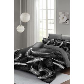 Monohome Lastikli Çarşaflı %100 Pamuk Saten Dark Feather Çift Kişilik Nevresim Takımı