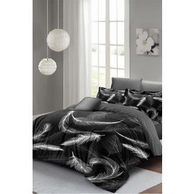 Monohome Lastikli Çarşaflı %100 Pamuk Saten Dark Feather Çift Kişilik Nevresim Takımı
