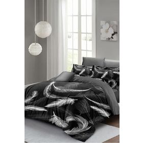 Monohome Lastikli Çarşaflı %100 Pamuk Saten Dark Feather Çift Kişilik Nevresim Takımı