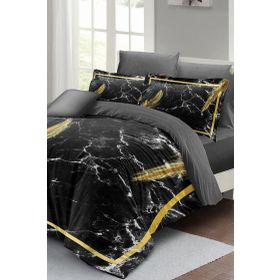Monohome Lastikli Çarşaflı %100 Pamuk Saten Dark Marble Çift Kişilik Nevresim Takımı