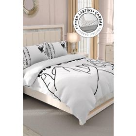Monohome Lastikli Çarşaflı %100 Pamuk Saten Darling Çift Kişilik Nevresim Takımı